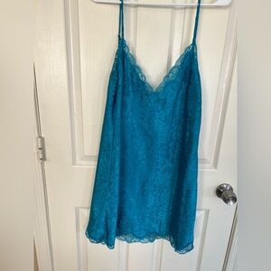 Victoria’s Secret Teal Lace Satin Slip Cami Nightgown Size L